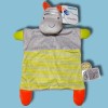 Hippopotame MOTS D'ENFANTS doudou plat gris et vert anis