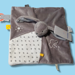 Lapin NOUKIES doudou plat Gaby gris et blanc