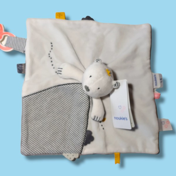 Ours NOUKIES doudou plat Sam gris et blanc