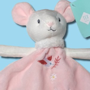 Souris TEX BABY Carrefour doudou plat rose