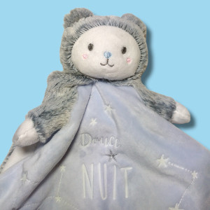 Lapin MOTS D'ENFANTS doudou plat bleu phosphorescent
