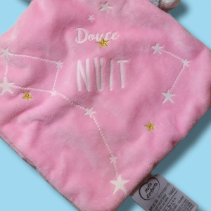 Lapin MOTS D'ENFANTS doudou phosphorescent rose "Douce NUIT"
