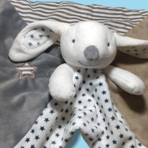 Lapin OKAÏDI OBAÏBI doudou gris et taupe étoiles
