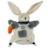 DOUDOU ET COMPAGNIE Lapin marionnette gris et blanc avec carotte orange