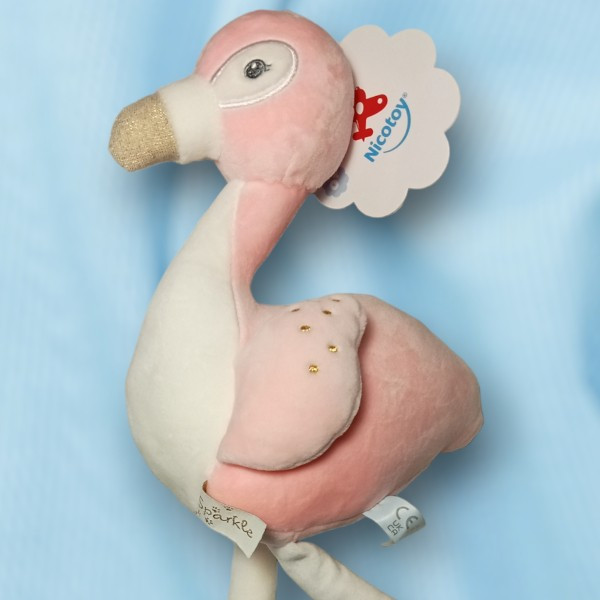 Flamant rose NICOTOY peluche rose et or