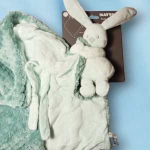 Lapin NATTOU doudou couverture vert menthe