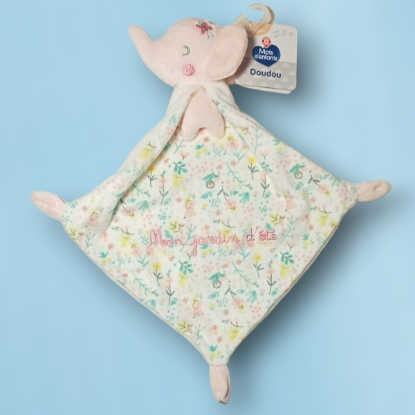 Éléphant MOTS D'ENFANTS doudou cape "Mon jardin d'été"