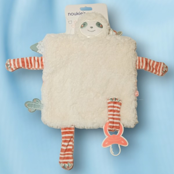 Paresseux NOUKIE'S doudou Morice carré plat blanc