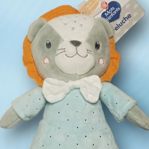 Lion MOTS D'ENFANTS doudou bleu et gris