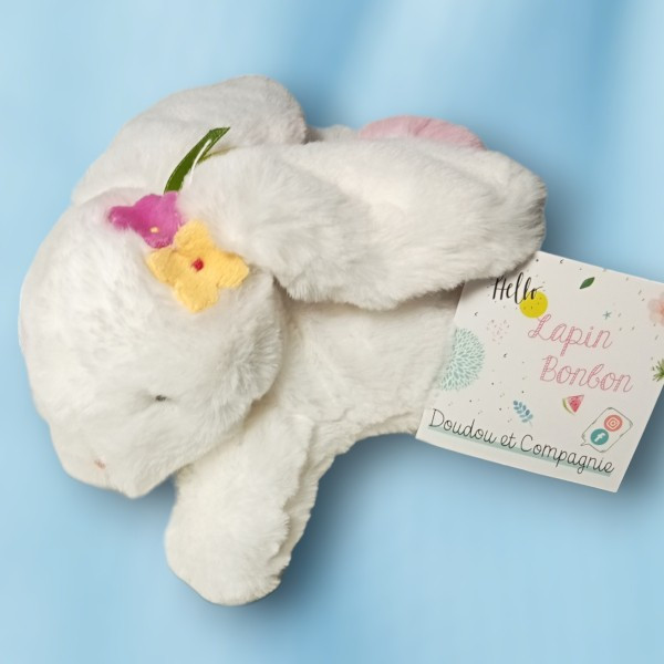 Lapin DOUDOU ET COMPAGNIE "Tutti Frutti" blanc et rose MM