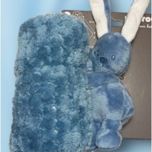 Lapin NATTOU doudou couverture bleu