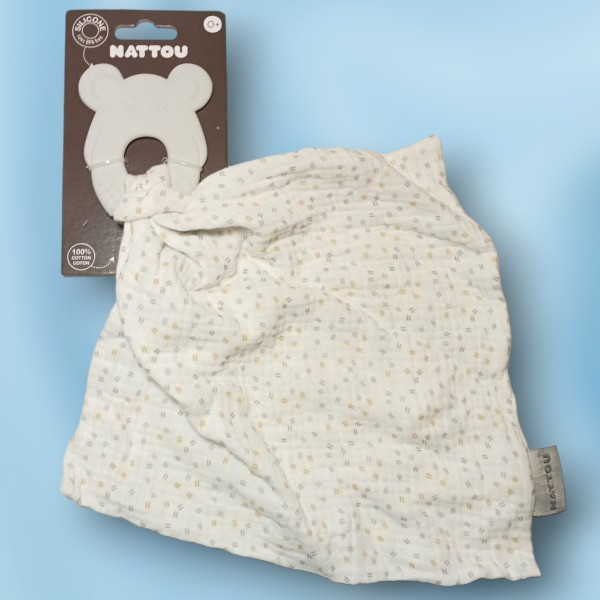 Souris NATTOU doudou anneau dentition blanc