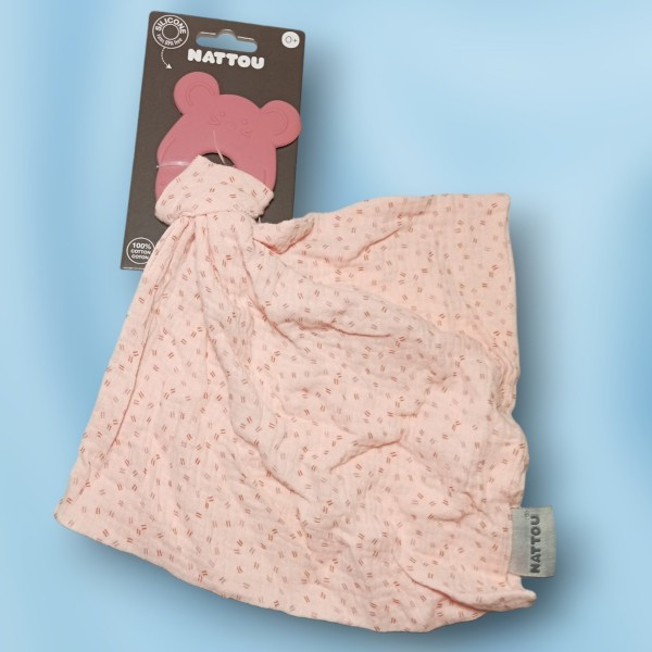 Souris NATTOU doudou anneau dentition rose